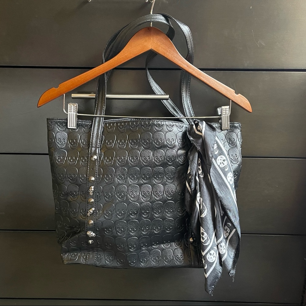 Womens Skull Print PU Leather Hobo Tote Shoulder Bag